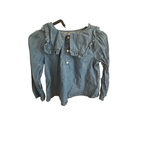 Crewcuts Girls Chambray Collared Top, Size 10, Oversized Collar, Medium Wash - Picture 2 of 6